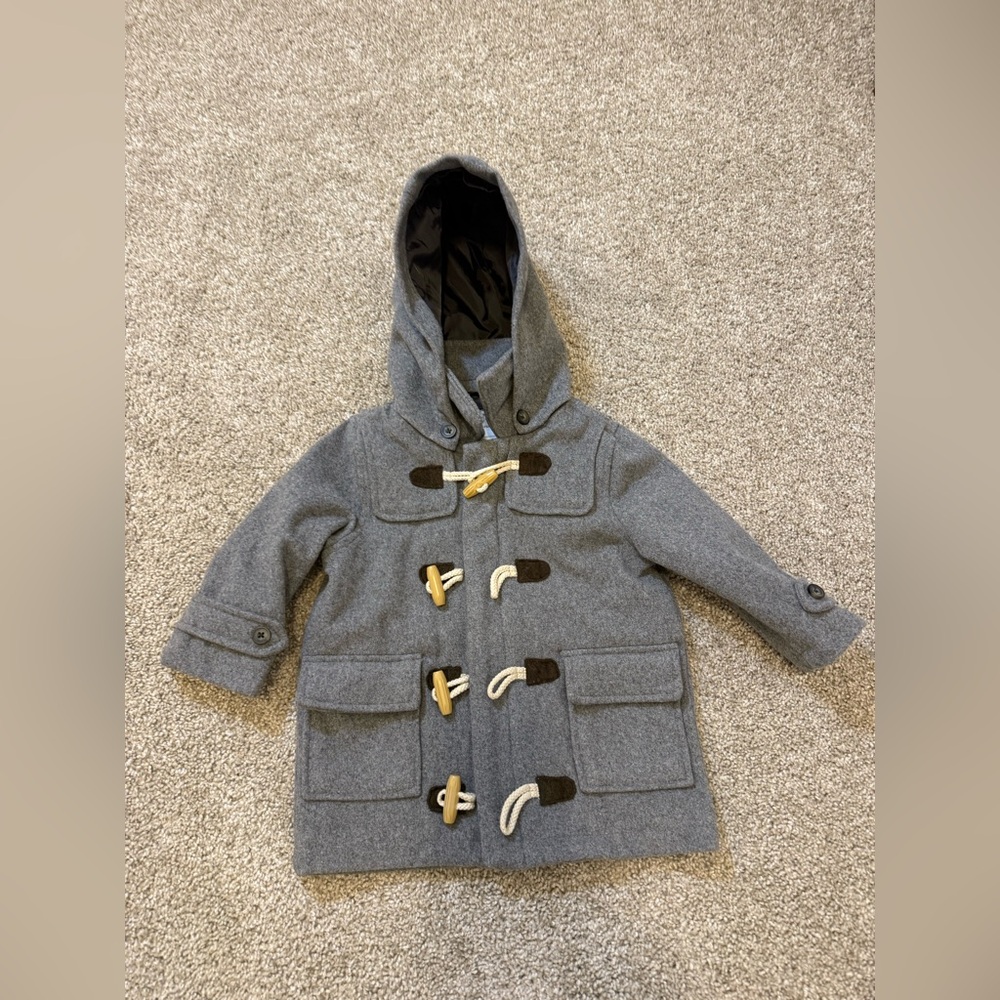 Janie and Jack Gray‎ Wool Blend Toggle Coat with Hood 12-18mo